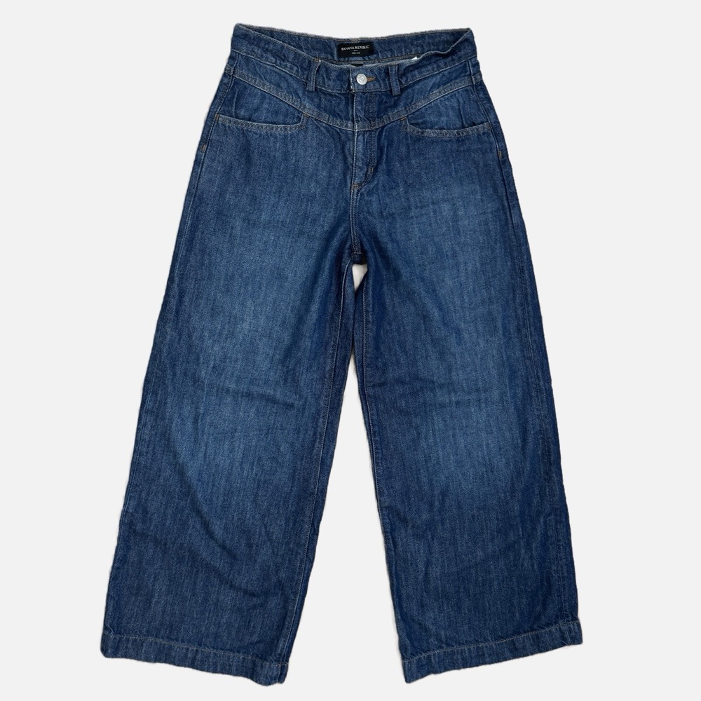 Banana Republic Jeans Womens 28 Blue Wide Leg Trouser Classic Dark‎ Wash Denim